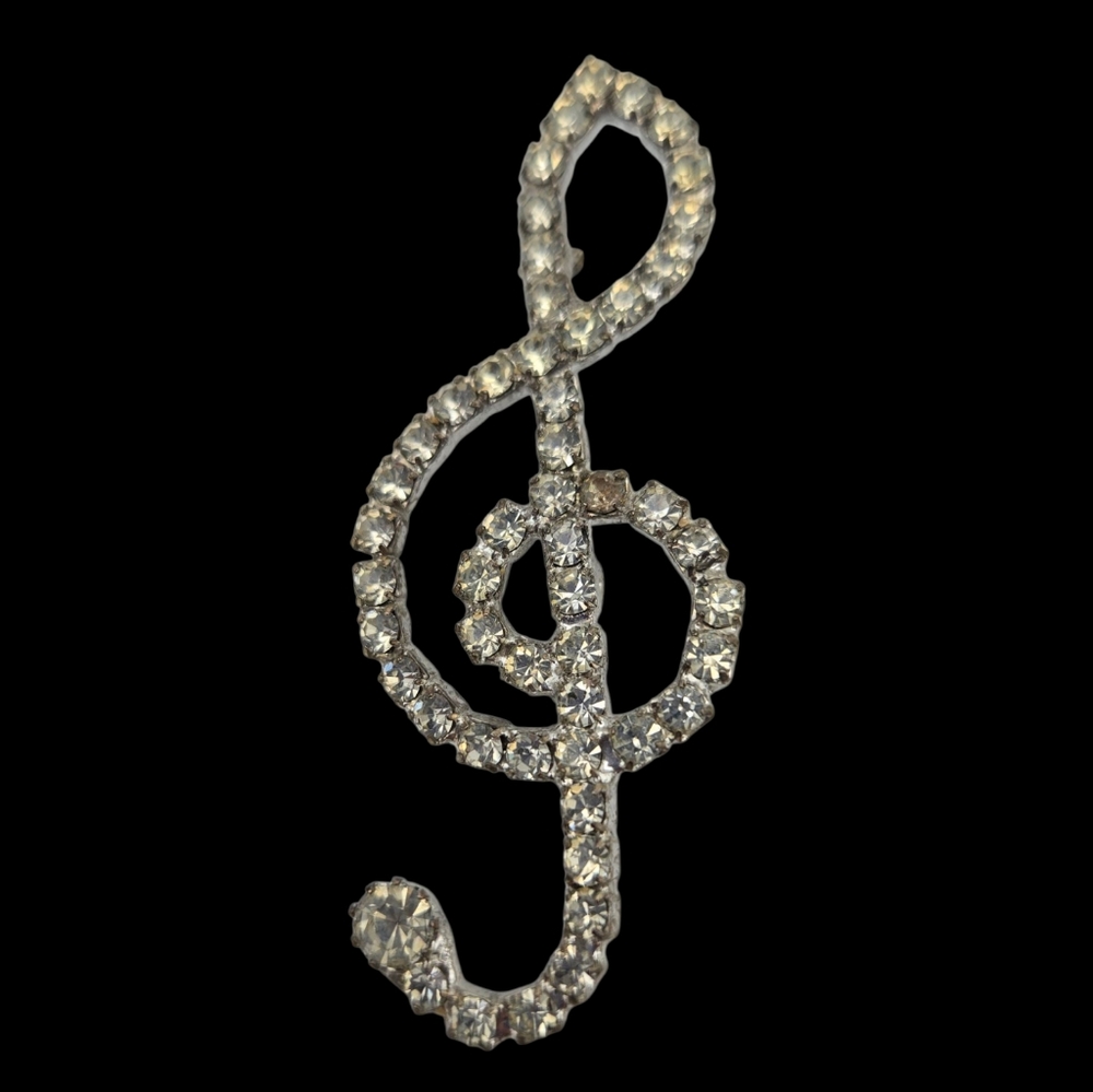 Vintage Rhinestone Treble Clef Brooch Pin Music Symbol G-Clef